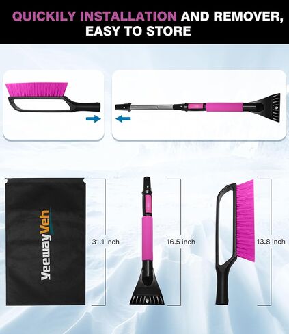 35 inch Snow Brush and Ice Scraper for Car Windshield, Extendable Snow Brush for Car with Soft Grip & Additional Handhold, 2 in 1 Detachable Snow Scraper for Car Truck SUV Vehicle, Magenta in Saudi Arabia
