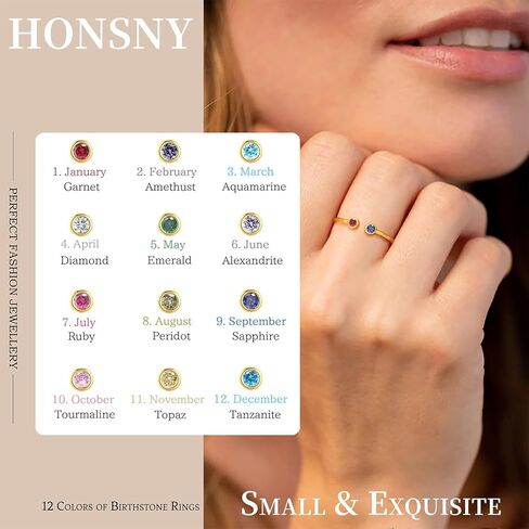 حلقات جوهرة الميلاد الصغيرة اللذيذة من Honsny للنساء غير مشوهة مطلية بالذهب عيار 14 قيراط حلقات رقيقة قابلة للتكديس للمراهقين لا تسبب الحساسية وقابلة للتعديل لطيف مكعب زركونيا خاتم الإبهام هدايا مجوهرات الأم والابنة in Kuwait
