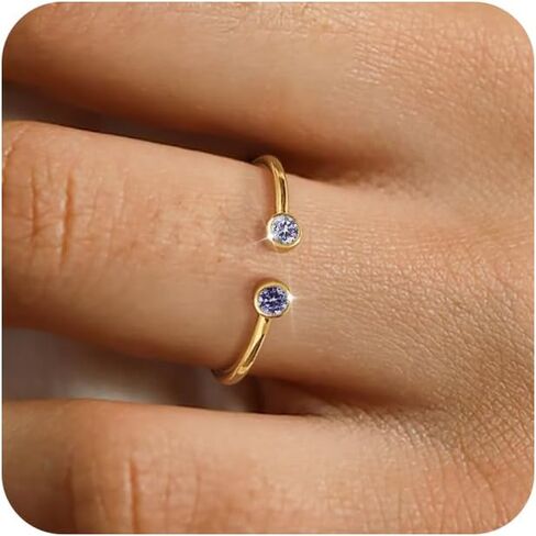 حلقات جوهرة الميلاد الصغيرة اللذيذة من Honsny للنساء غير مشوهة مطلية بالذهب عيار 14 قيراط حلقات رقيقة قابلة للتكديس للمراهقين لا تسبب الحساسية وقابلة للتعديل لطيف مكعب زركونيا خاتم الإبهام هدايا مجوهرات الأم والابنة in Kuwait