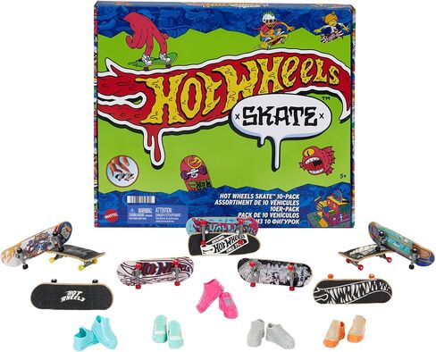 Hot Wheels Skate Tricked Out Pack, 4 Hot Wheels-Themed Fingerboards & 2 Pairs of Skate Shoes, Includes 1 Exclusive Set (Styles May Vary) in Kuwait