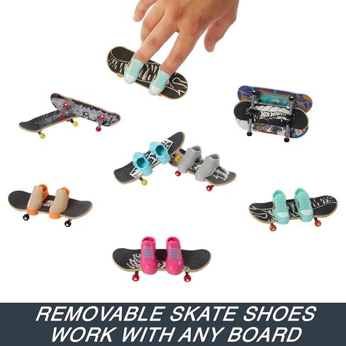 Hot Wheels Skate Tricked Out Pack, 4 Hot Wheels-Themed Fingerboards & 2 Pairs of Skate Shoes, Includes 1 Exclusive Set (Styles May Vary) in Kuwait