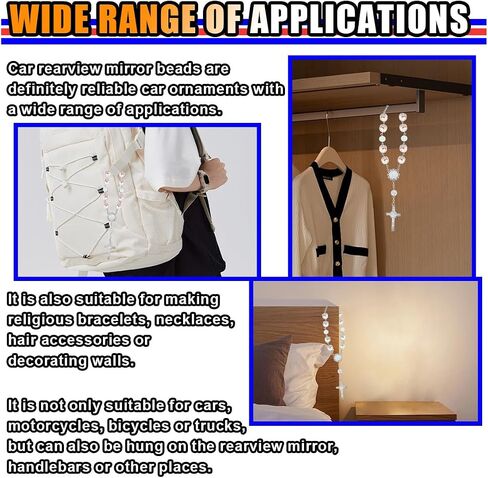2PCS Car Rearview Mirror Rosary, Cross Blessing Rosary Decoration, Personalized Rear View Mirror Charm, Car Interior Accessories, Auto Hanging Pendant for Men Women (White) in Saudi Arabia