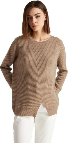 GreenMount Women's Crew-Neck Cashmere Sweater with Split Hem Oversize Dropped Shoulders 100% Pure Cashmere Sweater in Saudi Arabia