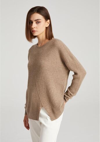 GreenMount Women's Crew-Neck Cashmere Sweater with Split Hem Oversize Dropped Shoulders 100% Pure Cashmere Sweater in Saudi Arabia