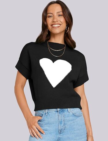 TARSE Womens Cropped Sweater Vest Casual Mock Neck Loose Fit Knit Sweater Pullover Top Trendy Cute Heart Cap Sleeve Tops in Saudi Arabia