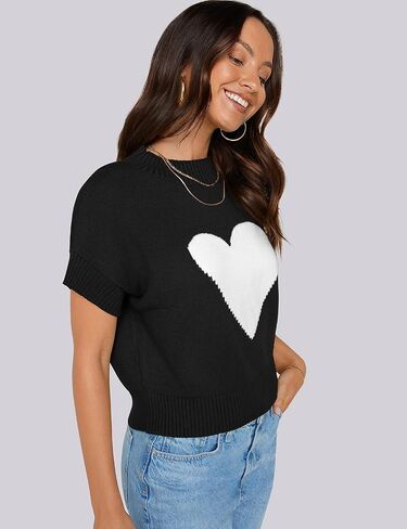 TARSE Womens Cropped Sweater Vest Casual Mock Neck Loose Fit Knit Sweater Pullover Top Trendy Cute Heart Cap Sleeve Tops in Saudi Arabia