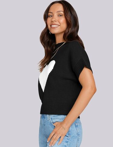 TARSE Womens Cropped Sweater Vest Casual Mock Neck Loose Fit Knit Sweater Pullover Top Trendy Cute Heart Cap Sleeve Tops in Saudi Arabia