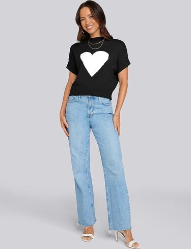 TARSE Womens Cropped Sweater Vest Casual Mock Neck Loose Fit Knit Sweater Pullover Top Trendy Cute Heart Cap Sleeve Tops in Saudi Arabia