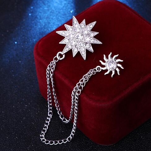 Rhinestone Star Brooch Pin for Women Men Dainty Gold Plated Crystal CZ Snowflake Tassel Exquisite Lapel Pins Dress Suit Bouquet Accessories Jewelry in Kuwait