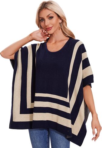 PULI Womens Jacquard Pullover Ponchos Sweater Elegant Shawl Wraps Warm Travel Sweaters for Fall Winter in Kuwait