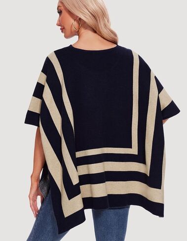 PULI Womens Jacquard Pullover Ponchos Sweater Elegant Shawl Wraps Warm Travel Sweaters for Fall Winter in Kuwait