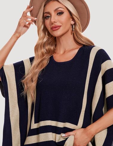 PULI Womens Jacquard Pullover Ponchos Sweater Elegant Shawl Wraps Warm Travel Sweaters for Fall Winter in Kuwait