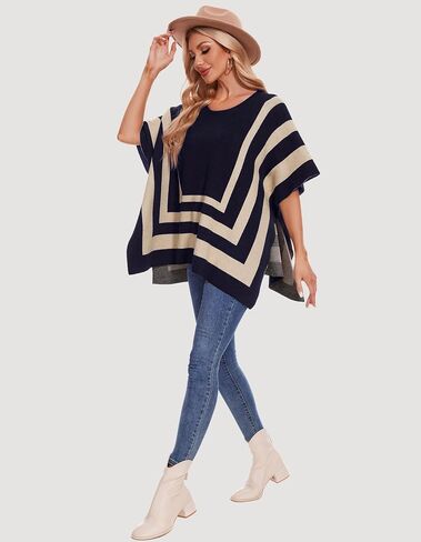 PULI Womens Jacquard Pullover Ponchos Sweater Elegant Shawl Wraps Warm Travel Sweaters for Fall Winter in Kuwait
