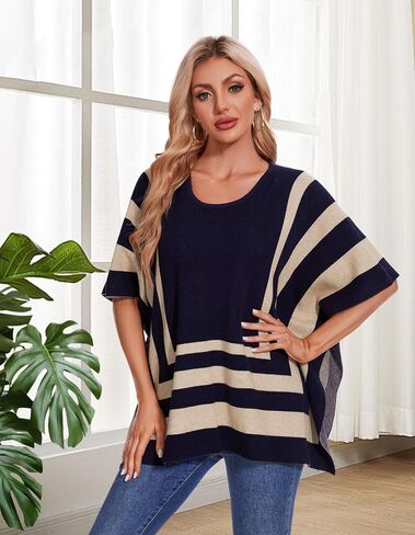 PULI Womens Jacquard Pullover Ponchos Sweater Elegant Shawl Wraps Warm Travel Sweaters for Fall Winter in Kuwait