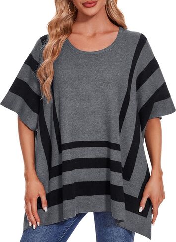 PULI Womens Jacquard Pullover Ponchos Sweater Elegant Shawl Wraps Warm Travel Sweaters for Fall Winter in Kuwait