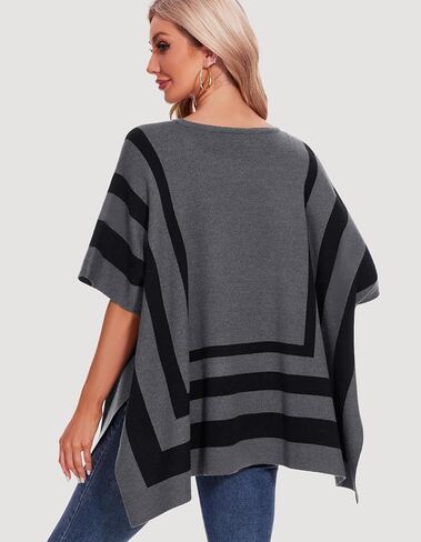 PULI Womens Jacquard Pullover Ponchos Sweater Elegant Shawl Wraps Warm Travel Sweaters for Fall Winter in Kuwait