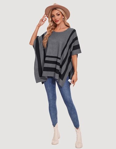 PULI Womens Jacquard Pullover Ponchos Sweater Elegant Shawl Wraps Warm Travel Sweaters for Fall Winter in Kuwait