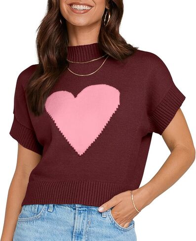 TARSE Womens Cropped Sweater Vest Casual Mock Neck Loose Fit Knit Sweater Pullover Top Trendy Cute Heart Cap Sleeve Tops in Saudi Arabia
