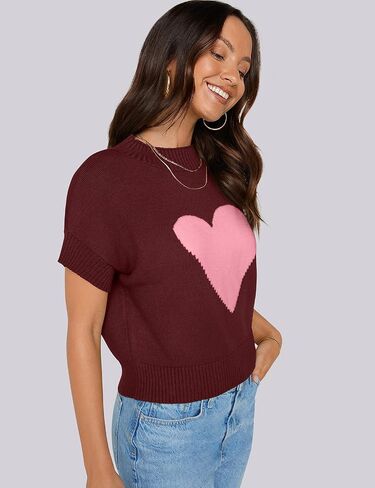 TARSE Womens Cropped Sweater Vest Casual Mock Neck Loose Fit Knit Sweater Pullover Top Trendy Cute Heart Cap Sleeve Tops in Saudi Arabia