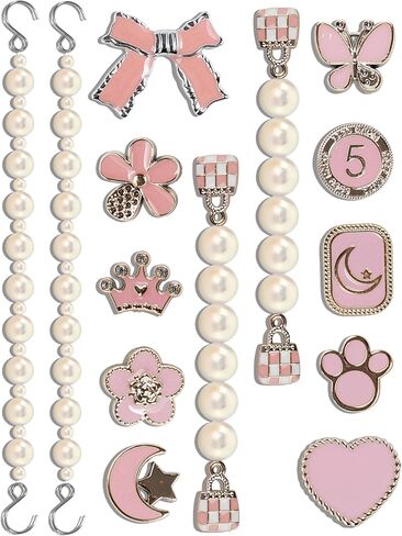 Cute Shoe Charms for Girls,Pearl Flower Shoe Charms,Luxury Jewelry Designer Charms for Women Pink in Saudi Arabia
