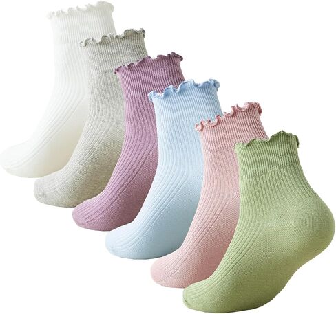 6 Pairs Ruffle Socks Women, Ruffle Turn-Cuff Casual Cute Girl Frilly Socks Breathable Cool Ruffle Ankle Socks in Saudi Arabia