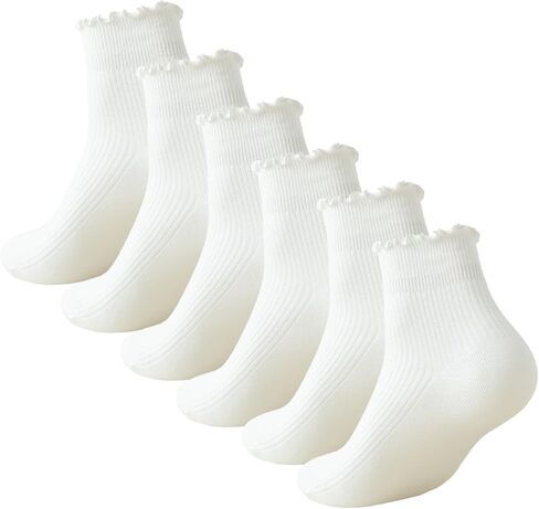 6 Pairs Ruffle Socks Women, Ruffle Turn-Cuff Casual Cute Girl Frilly Socks Breathable Cool Ruffle Ankle Socks in Saudi Arabia
