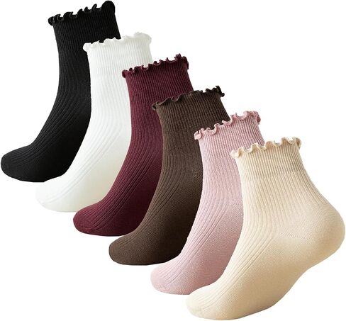 6 Pairs Ruffle Socks Women, Ruffle Turn-Cuff Casual Cute Girl Frilly Socks Breathable Cool Ruffle Ankle Socks in Saudi Arabia