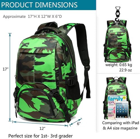 BLUEFAIRY Kids Backpack for Boys Elementary Primary Middle School Book Bags Bookbags Back to School Bags Large Compartment Mochila Escolar para Niños Camouflage Green in Saudi Arabia