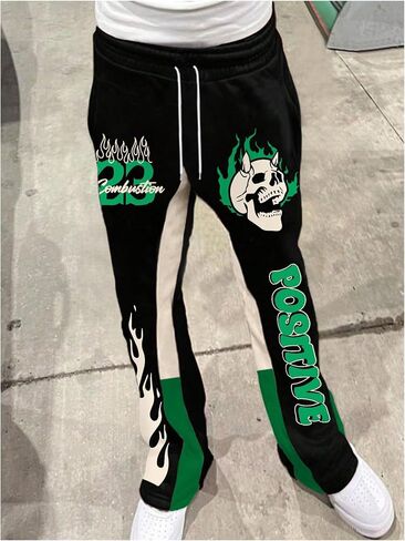 SHENHE Men's Graphic Skull Letter Drawstring Sweatpants Streetwear Track Pants with Pockets in Saudi Arabia