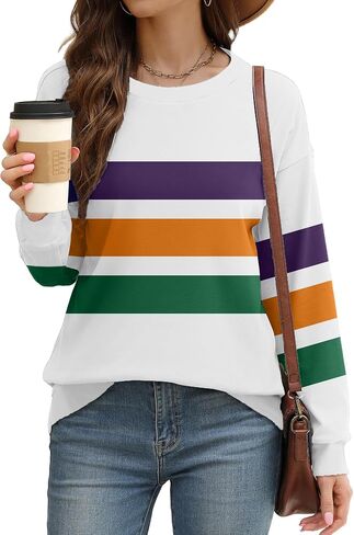 LAZYCHILD Mardi Gras Shirts for Women: Mardi Gras Outfit Fat Tuesday Carnival T-Shirts Mardi Gras Long Sleeve Tops in Saudi Arabia