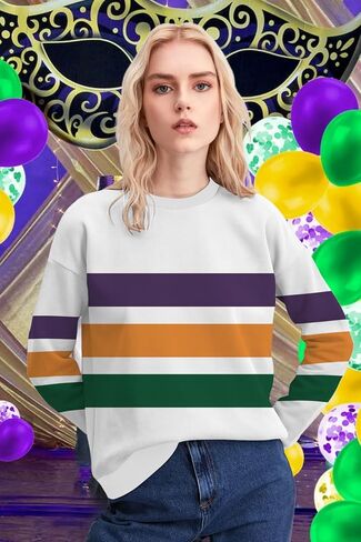 LAZYCHILD Mardi Gras Shirts for Women: Mardi Gras Outfit Fat Tuesday Carnival T-Shirts Mardi Gras Long Sleeve Tops in Saudi Arabia
