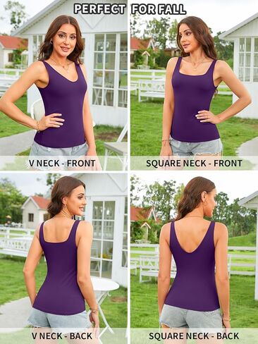 V FOR CITY Womens Tank Tops with Shelf Bra Square Neck Camisole Tops for Women Casual Cotton Cami Shirts in Kuwait