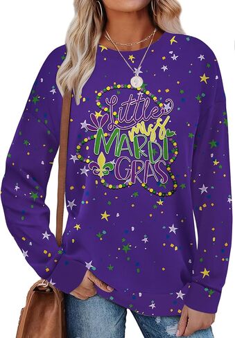 LAZYCHILD Mardi Gras Shirts for Women: Mardi Gras Outfit Fat Tuesday Carnival T-Shirts Mardi Gras Long Sleeve Tops in Saudi Arabia