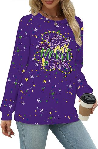 LAZYCHILD Mardi Gras Shirts for Women: Mardi Gras Outfit Fat Tuesday Carnival T-Shirts Mardi Gras Long Sleeve Tops in Saudi Arabia