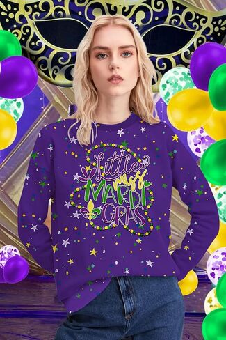 LAZYCHILD Mardi Gras Shirts for Women: Mardi Gras Outfit Fat Tuesday Carnival T-Shirts Mardi Gras Long Sleeve Tops in Saudi Arabia
