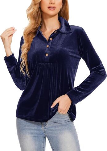 Womens Velvet Tops Long Sleeve Button Down Shirts Flowy Casual Blouses in Saudi Arabia