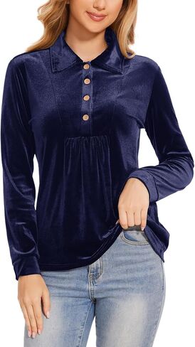 Womens Velvet Tops Long Sleeve Button Down Shirts Flowy Casual Blouses in Saudi Arabia