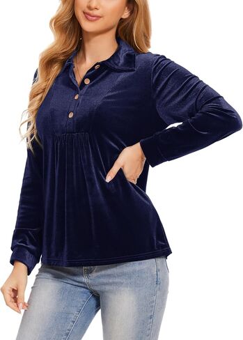 Womens Velvet Tops Long Sleeve Button Down Shirts Flowy Casual Blouses in Saudi Arabia
