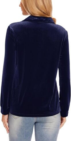 Womens Velvet Tops Long Sleeve Button Down Shirts Flowy Casual Blouses in Saudi Arabia