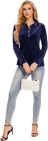 Womens Velvet Tops Long Sleeve Button Down Shirts Flowy Casual Blouses in Saudi Arabia