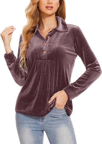 Womens Velvet Tops Long Sleeve Button Down Shirts Flowy Casual Blouses in Saudi Arabia