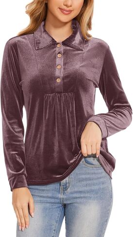 Womens Velvet Tops Long Sleeve Button Down Shirts Flowy Casual Blouses in Saudi Arabia