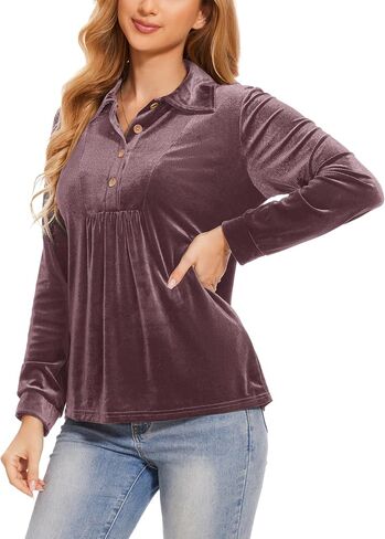 Womens Velvet Tops Long Sleeve Button Down Shirts Flowy Casual Blouses in Saudi Arabia