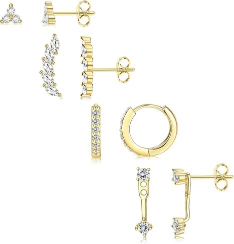 925 Sterling Silver Earrings for Women Trendy - 14K Gold Plated Earrings Set for Multiple Piercing Hypoallergenic Earrings Stacks for Sensitive Ears Dainty Gold Cartilage Earring Studs Pack Small Tragus Helix Cartilage Piercing Jewelry in Kuwait