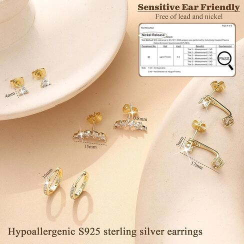 925 Sterling Silver Earrings for Women Trendy - 14K Gold Plated Earrings Set for Multiple Piercing Hypoallergenic Earrings Stacks for Sensitive Ears Dainty Gold Cartilage Earring Studs Pack Small Tragus Helix Cartilage Piercing Jewelry in Kuwait