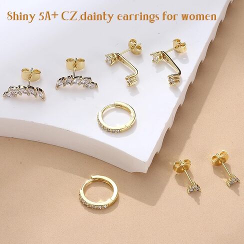 925 Sterling Silver Earrings for Women Trendy - 14K Gold Plated Earrings Set for Multiple Piercing Hypoallergenic Earrings Stacks for Sensitive Ears Dainty Gold Cartilage Earring Studs Pack Small Tragus Helix Cartilage Piercing Jewelry in Kuwait