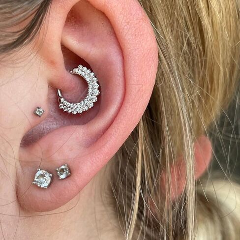 925 Sterling Silver Shiny Double Layer Rhinestone Hoop Earrings For Women Cartilage Hoop Ear Bone Buckle Piercing Jewelry in Saudi Arabia