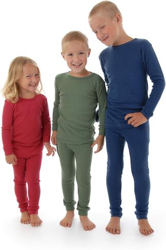 طقم بيجامة ملابس داخلية حرارية للأطفال من الصوف الخالص، طبقة أساسية دافئة طبيعية وعضوية، ملابس نوم للأطفال الصغار والرضع in Kuwait