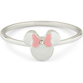 Pura Vida Silver Disney Minnie Mouse Delicate Ring w/Crystal Stone - Brass Base Band, Rhodium Plating