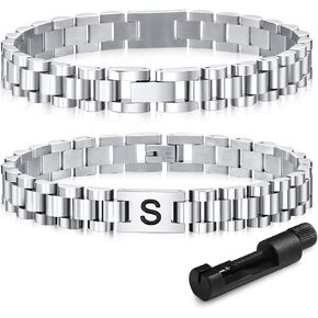 VNOX Initial Bracelet for Men - Stainless Steel Watch Band A-Z Letter Silver Link Bracelets,Fathers Day Gift for Dad Boyfriend Teen Boy Women Mens Jewelry,Birthday Valentines Day Gifts for Him